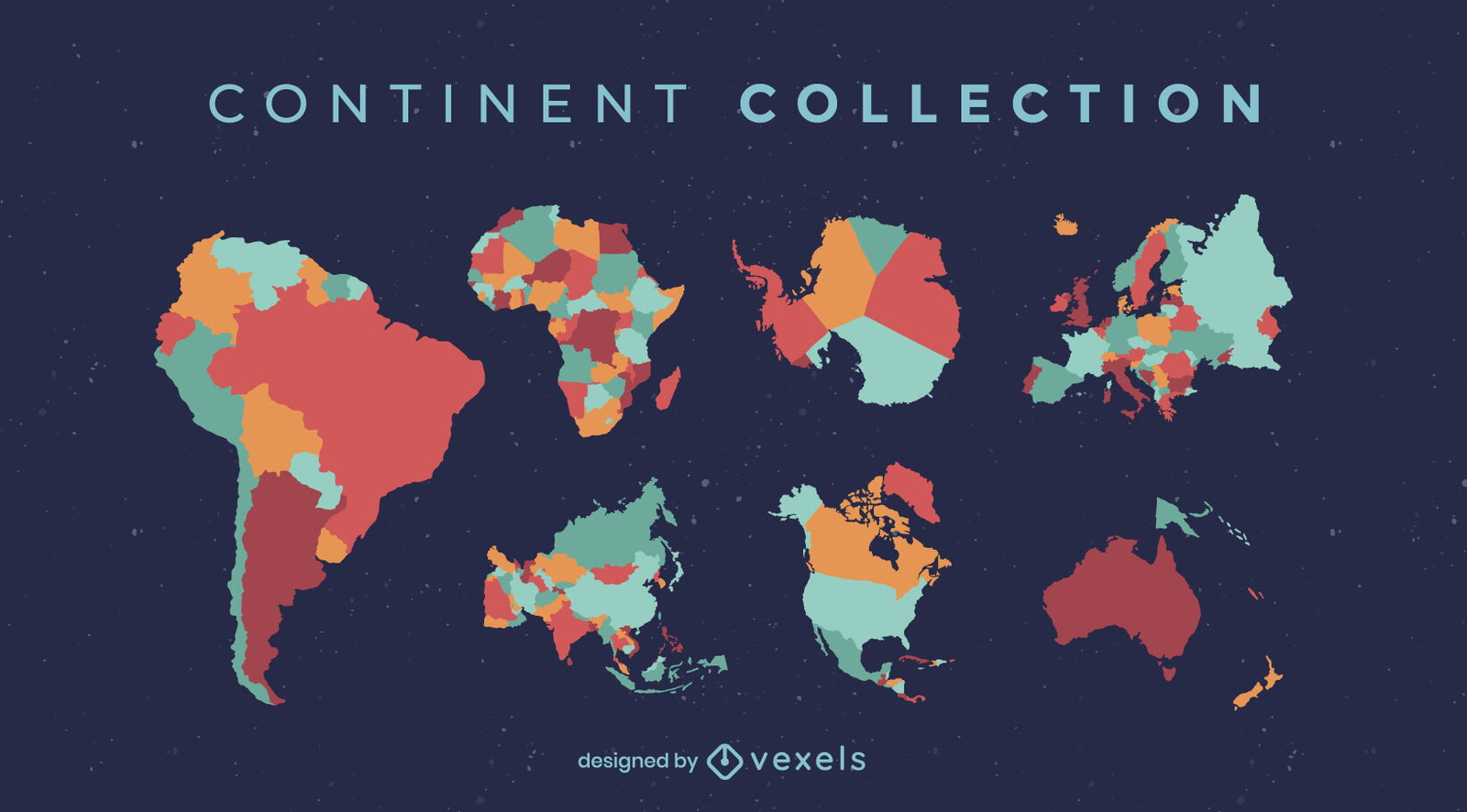 Conjunto plano de países y continentes del mundo.