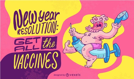 Hombre volando en una ilustración de año nuevo de vacuna