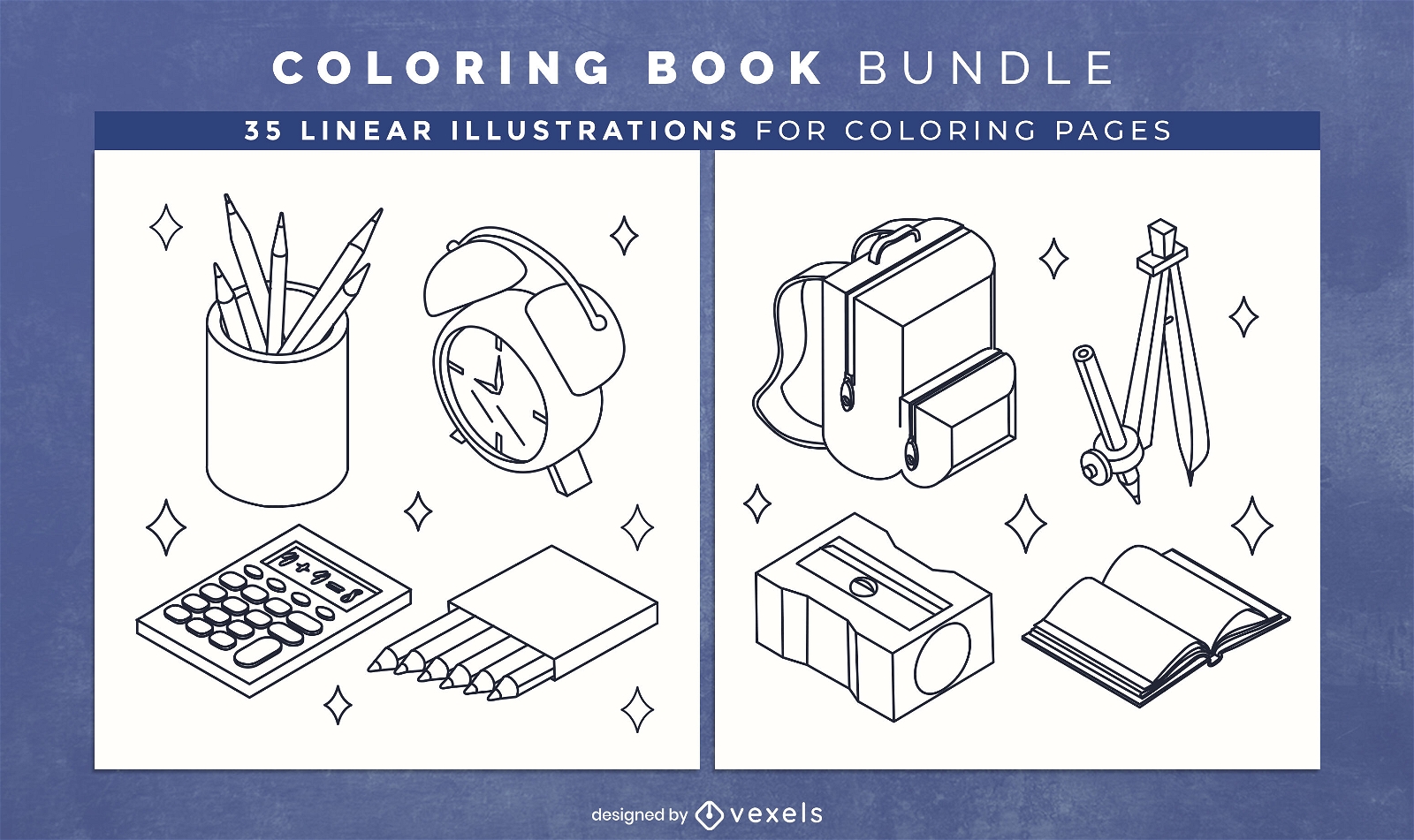 School supplies coloring book design pages
