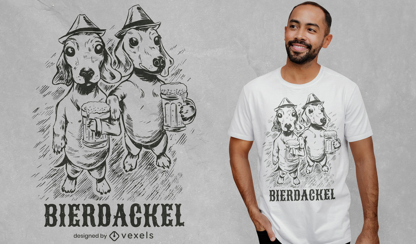 Design de cachorros bassês e camisetas de cerveja