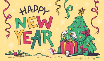 Happy new year Christmas tree illustration