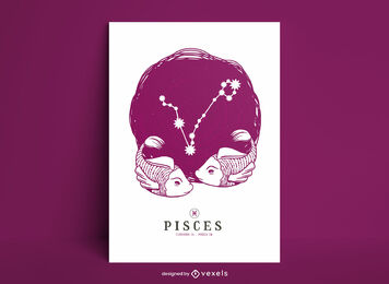 Plantilla de póster del zodiaco de la constelación de Piscis
