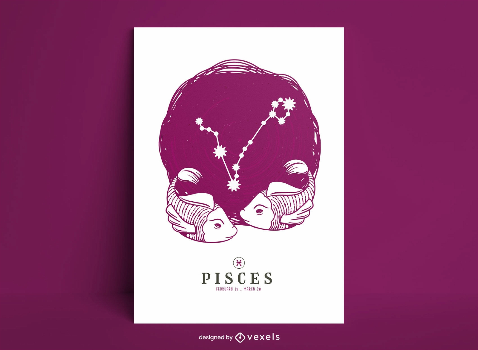 Pisces constellation zodiac poster template