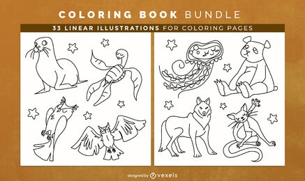 Animales de dibujos animados para colorear diseño de páginas de libro