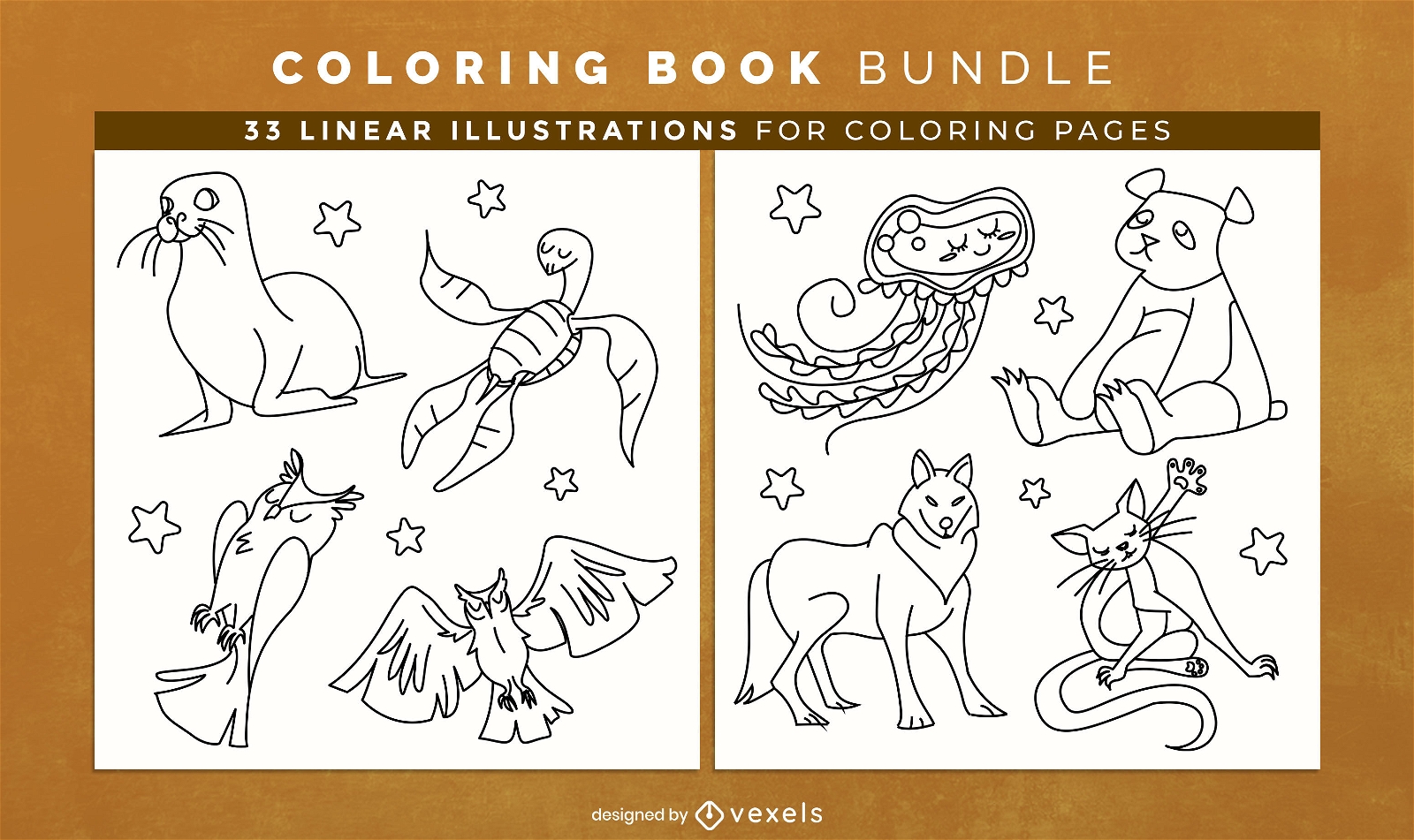 Cartoon animals coloring book pages design