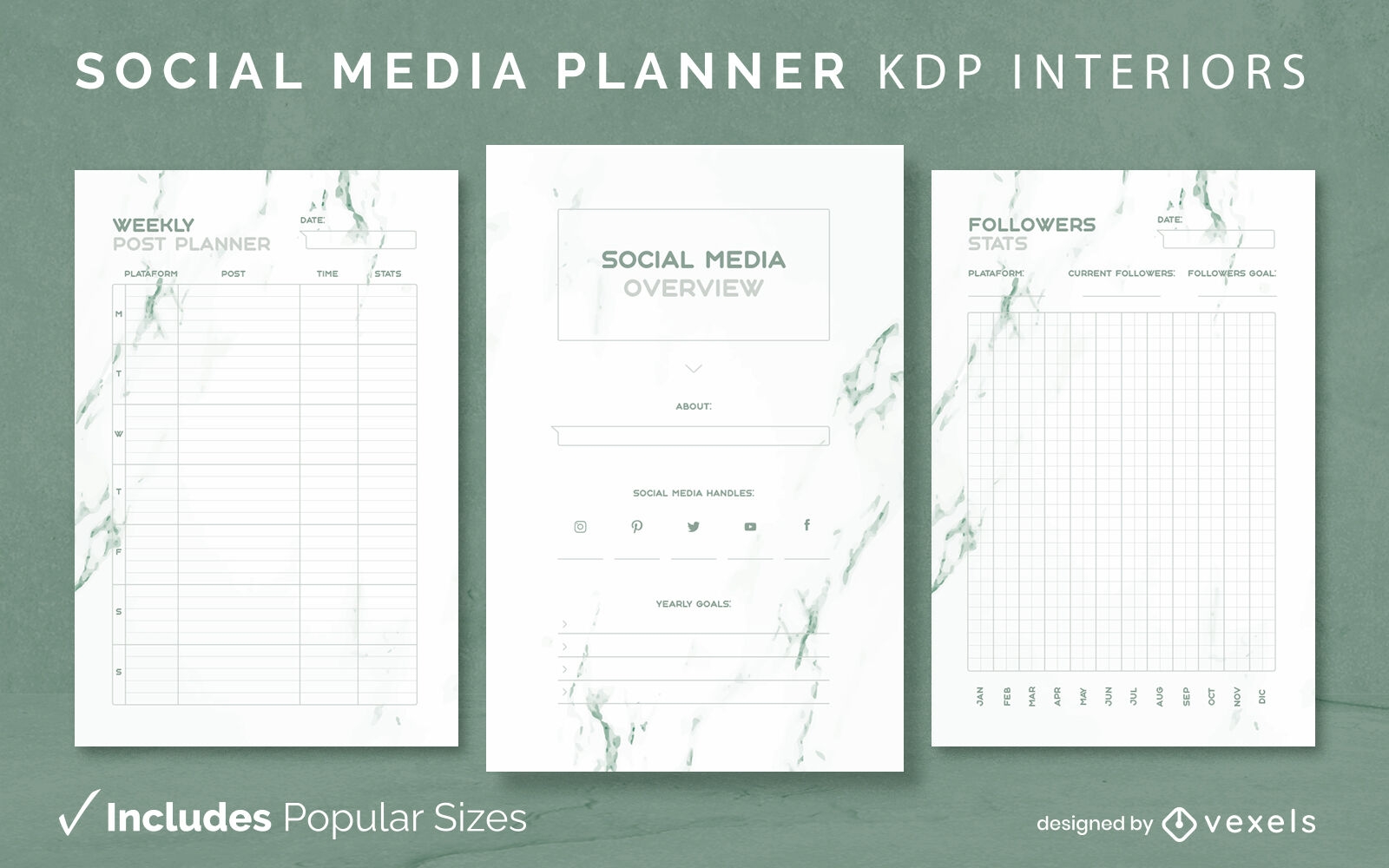 Plantilla de diario de planificador de redes sociales Diseño de interiores KDP