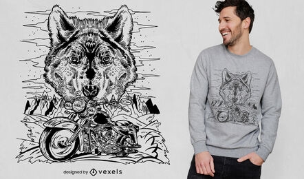 Design de camiseta de lobo e bicicleta