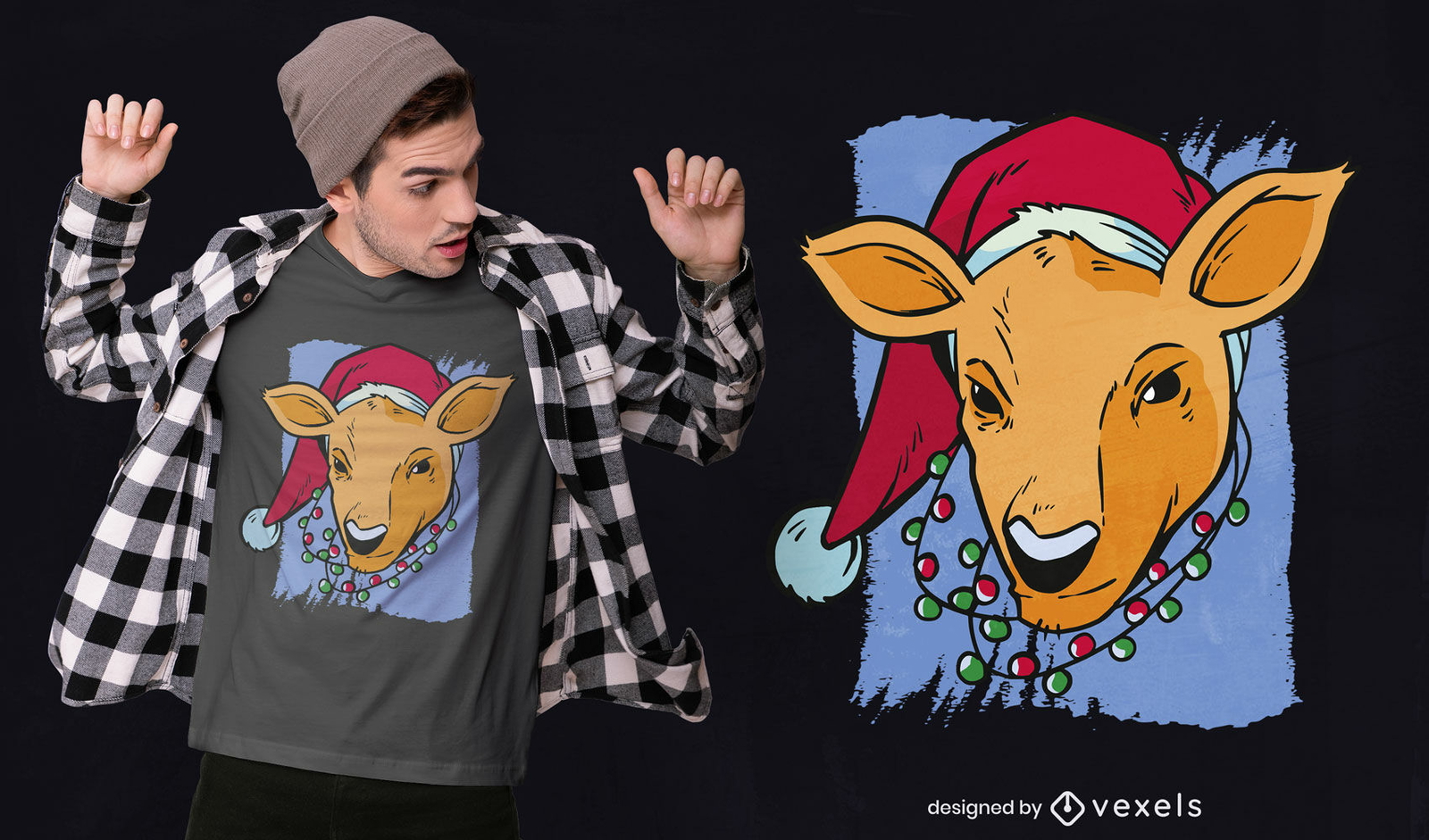 Diseño de camiseta de animal ciervo navideño.