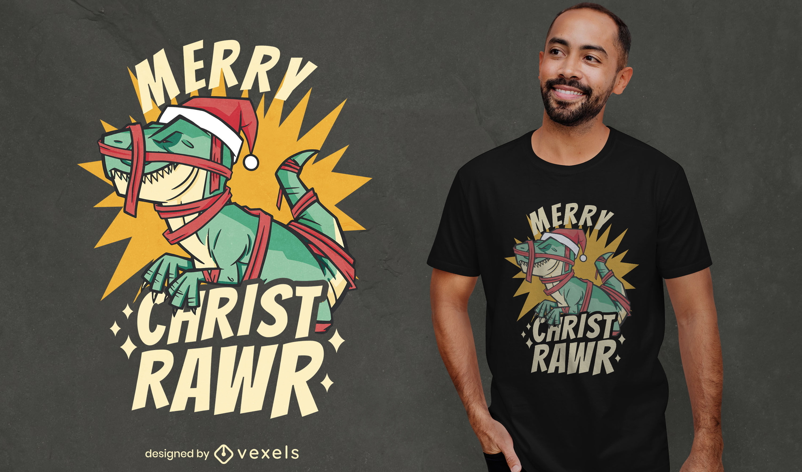 Diseño de camiseta navideña Merry Christmrawr