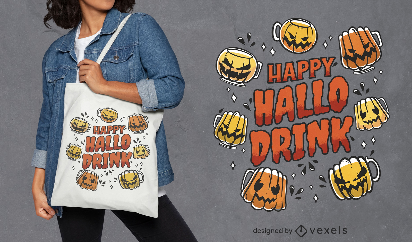 Diseño de bolsa de asas de vacaciones de bebidas de Halloween