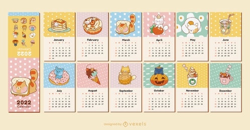 Cute kitten animals and food calendar