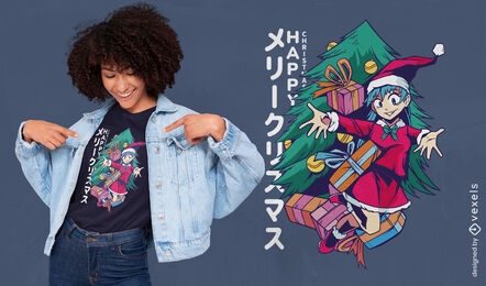 Design de camiseta de menina de anime de natal