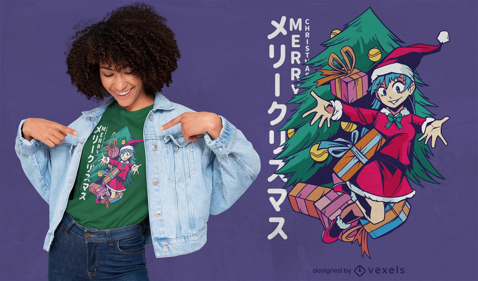 Design de camisetas para meninas de anime de natal