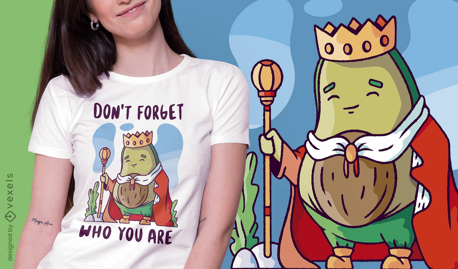 Dise?o de camiseta de rey aguacate medieval.