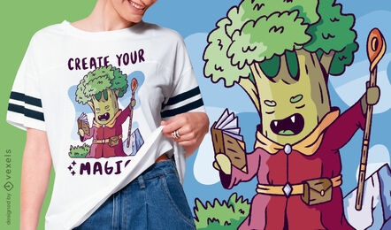 Design de camisetas com personagens medievais de brócolis