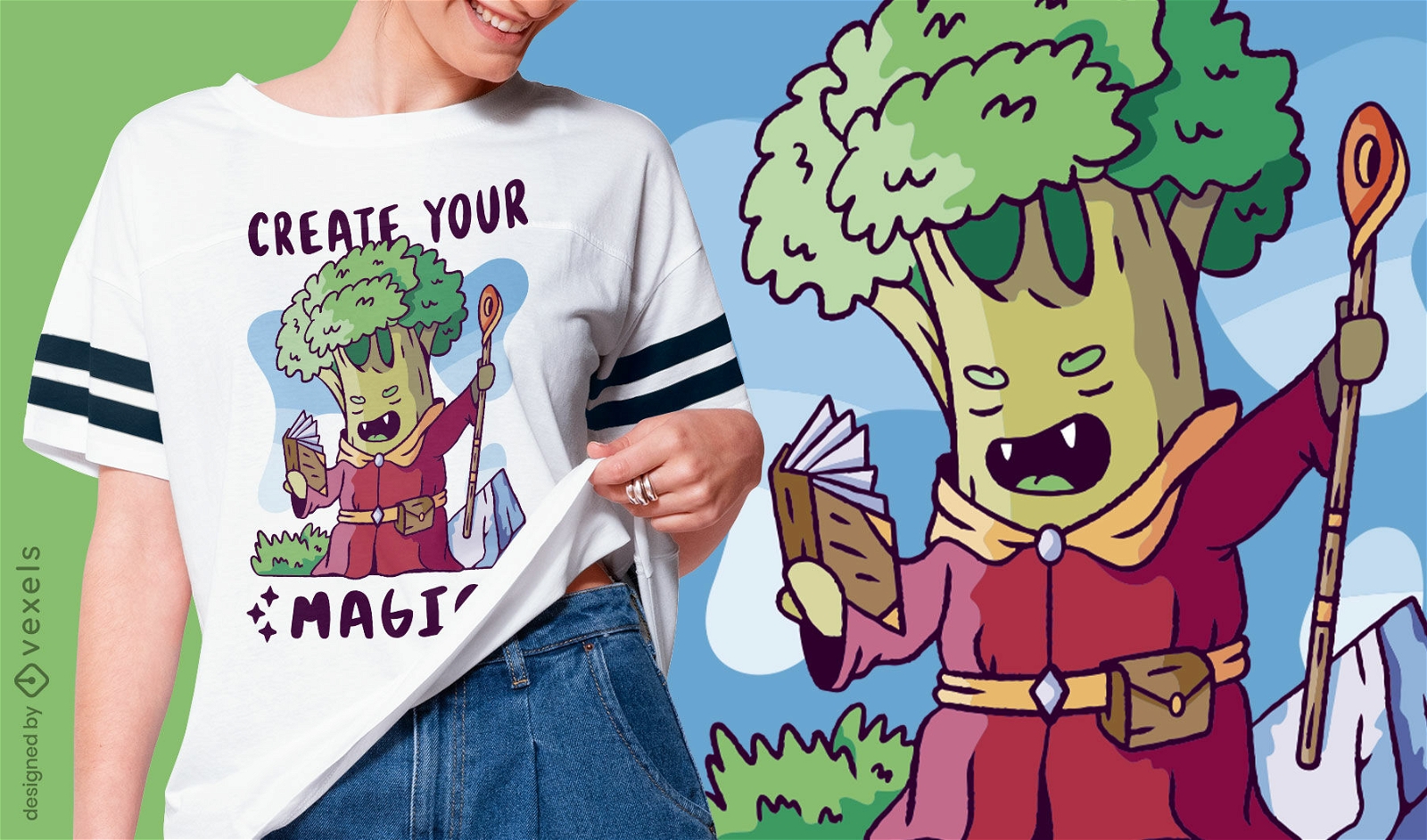 Diseño de camiseta de personaje de brócoli medieval.