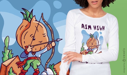 Diseño de camiseta de personaje de arquero de cebolla medieval.