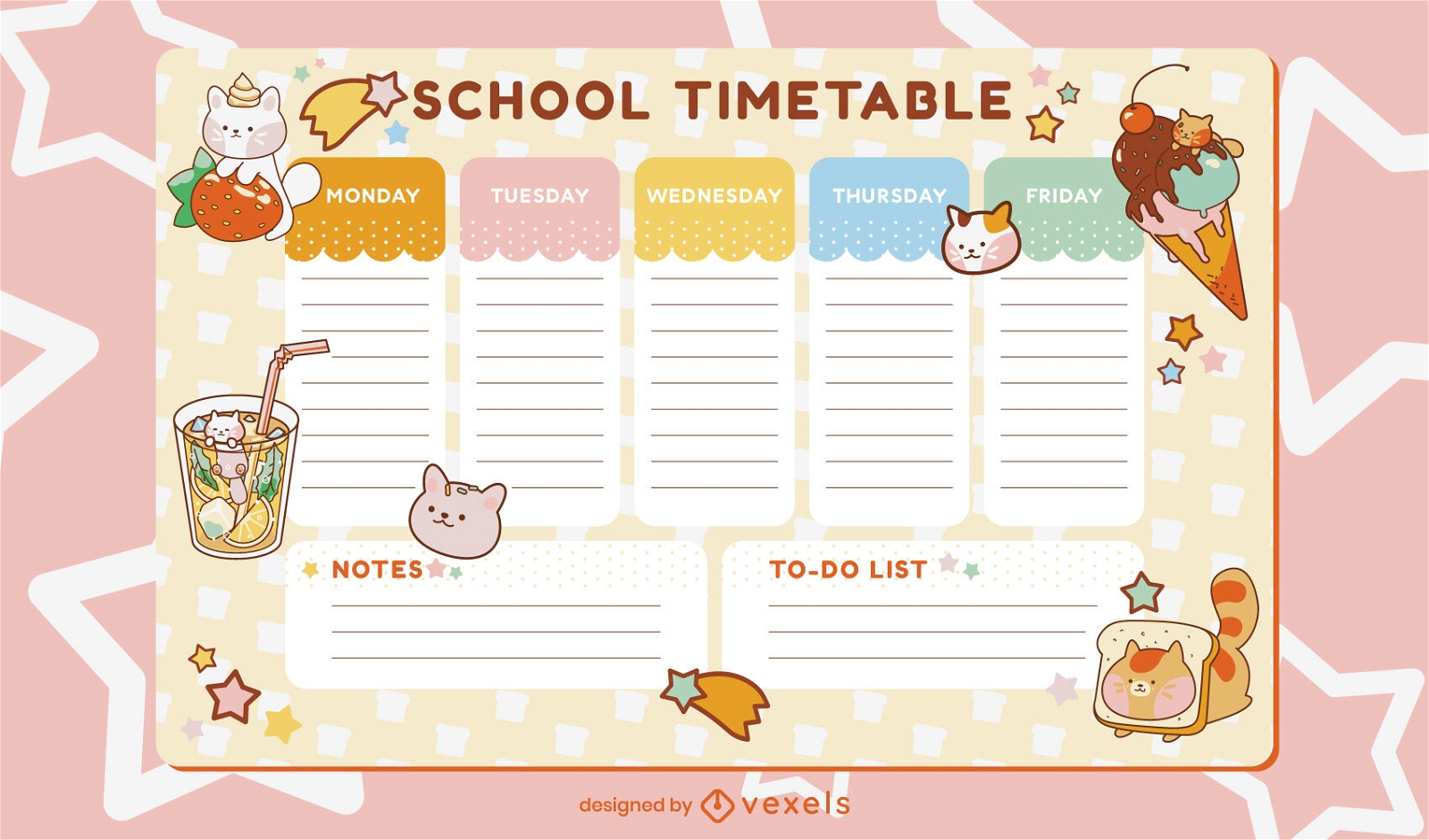 Cute kitten animals and food school timetable
