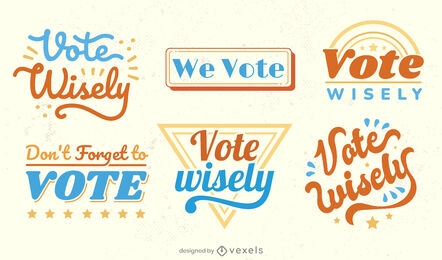 Voting badges retro lettering set