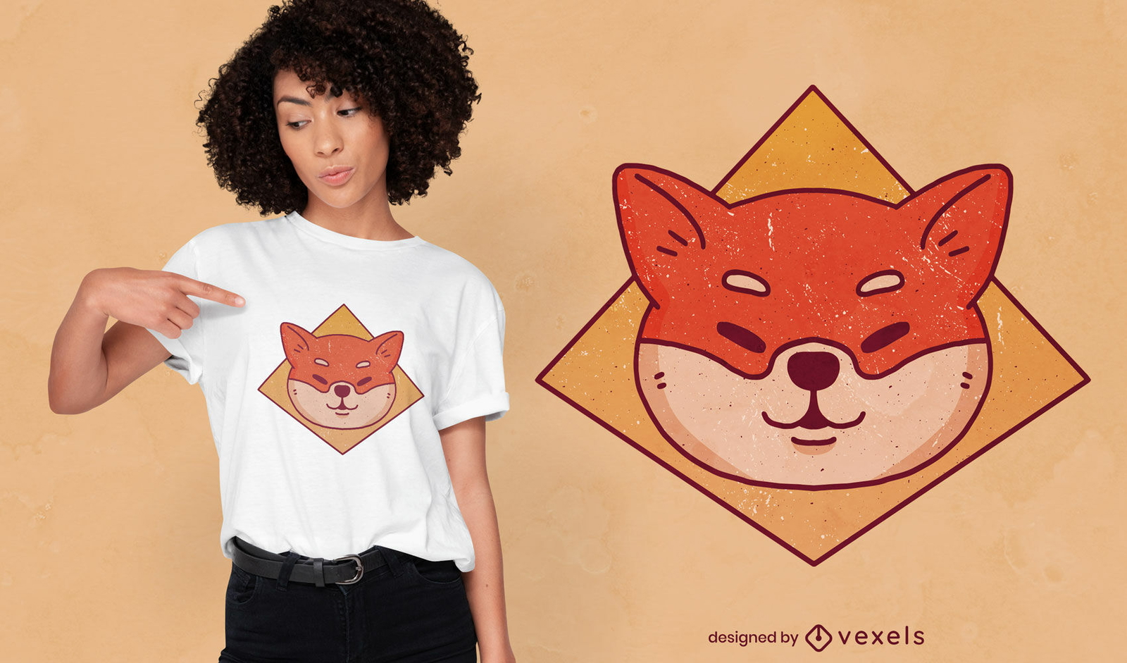 Diseño de camiseta de perro de dibujos animados shiba inu