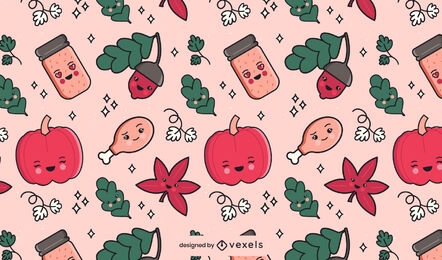 Diseño de patrón kawaii de comida de acción de gracias