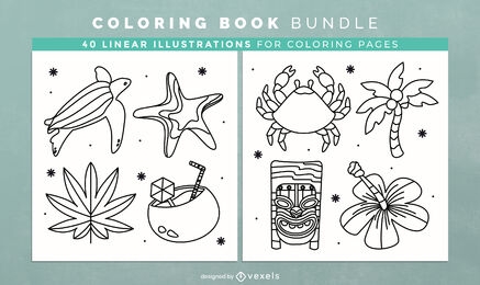 Desenho de páginas de livro para colorir tropical de verão
