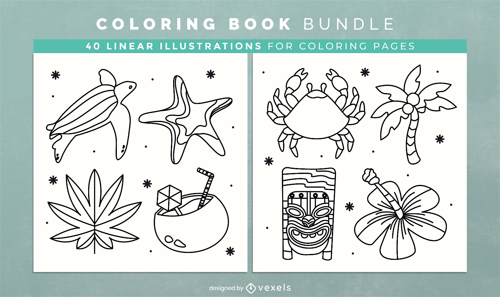 Summer tropical coloring book pages design