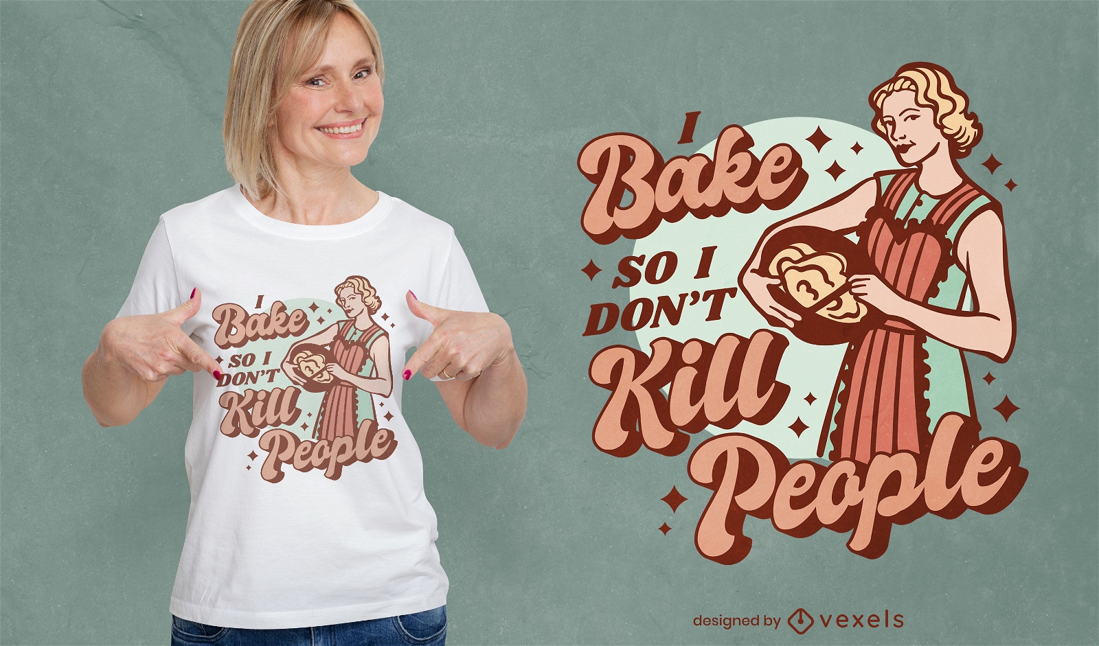 Retro woman baking funny t-shirt design