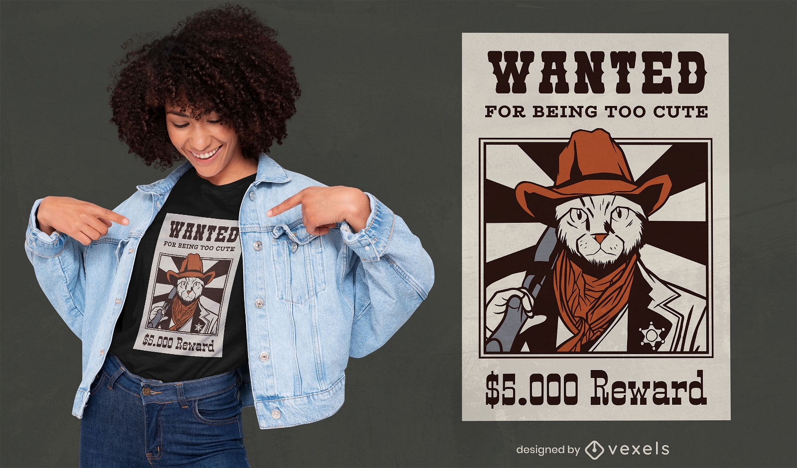Cowboy cat wanted animal t-shirt design