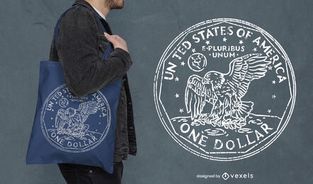 American one dollar coin tote bag design