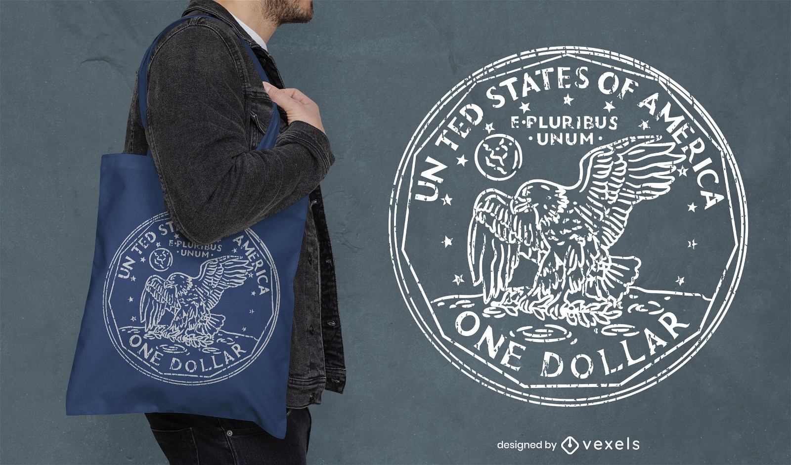 Design de sacola com moeda de um d?lar americano