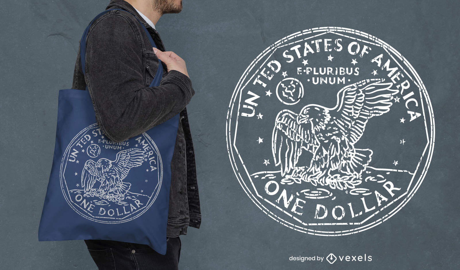 Diseño de bolso de mano con moneda de un dólar americano