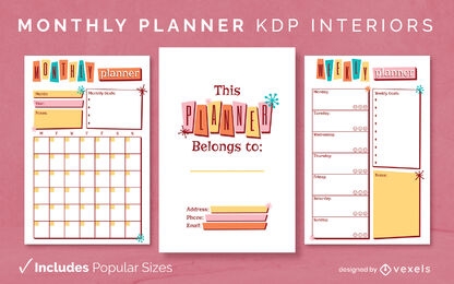 Vintage monthly planner journal design template KDP