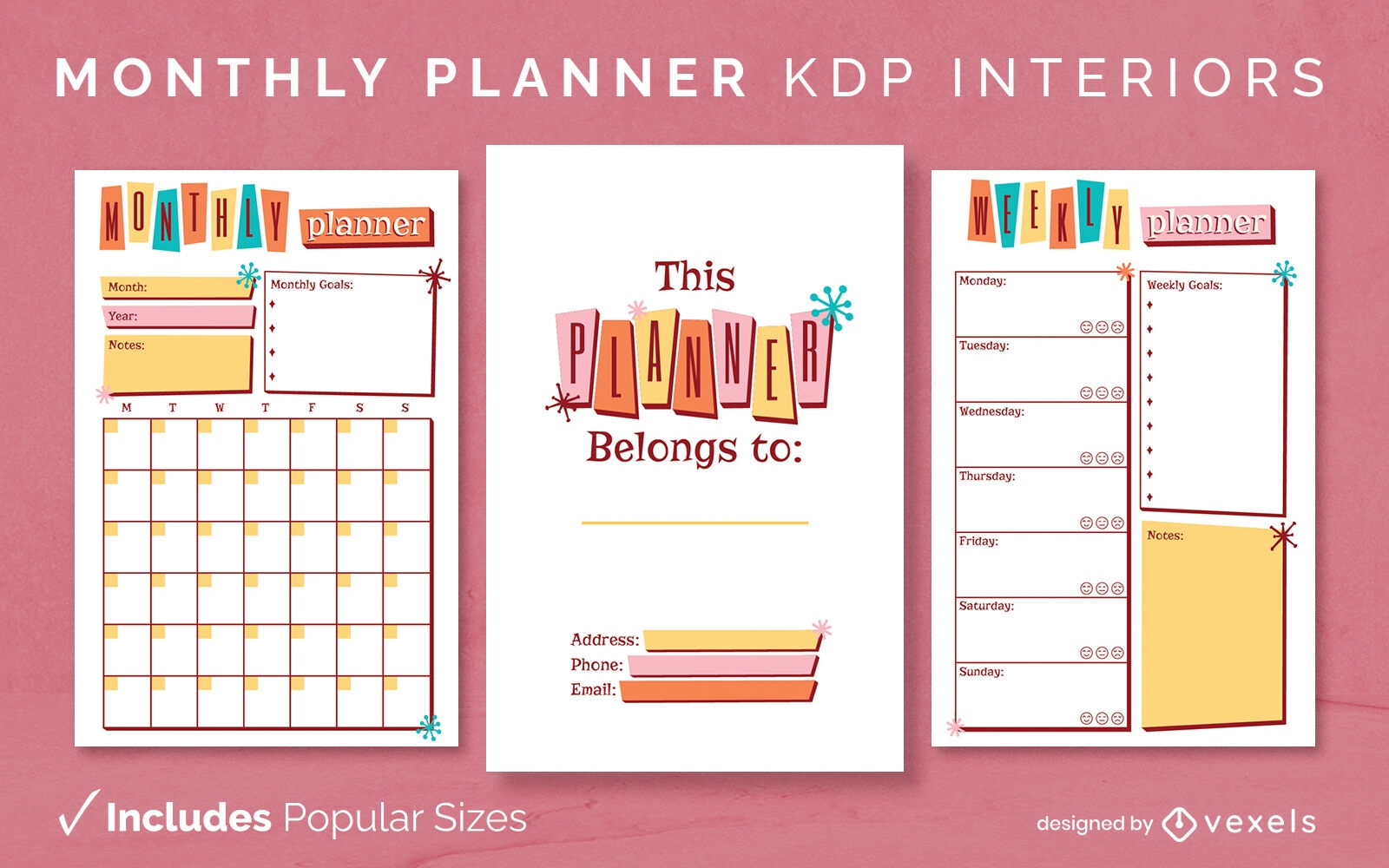 Plantilla de diseño de diario de planificador mensual antiguo KDP