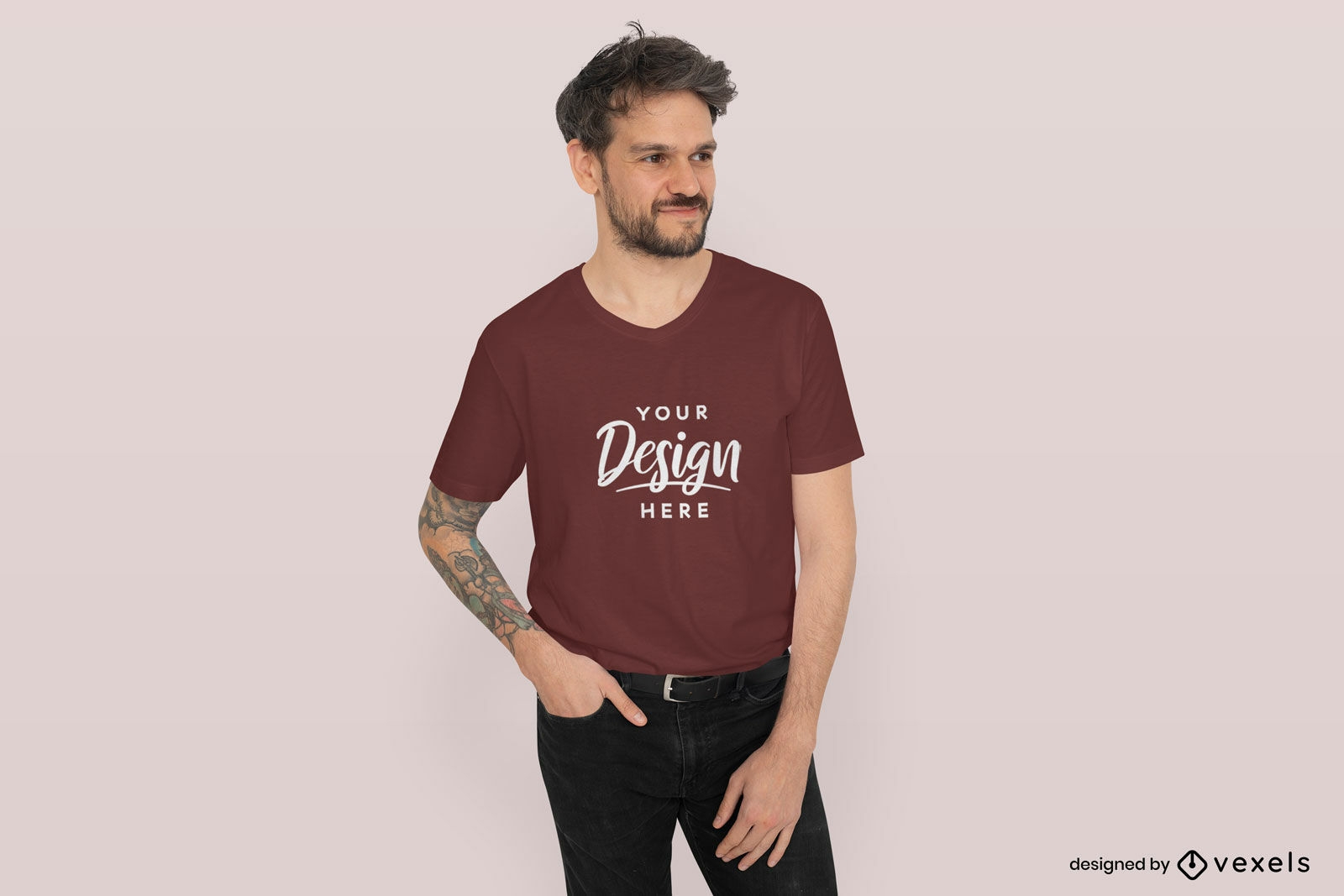 Man with hand in pocket t-shirt mockup