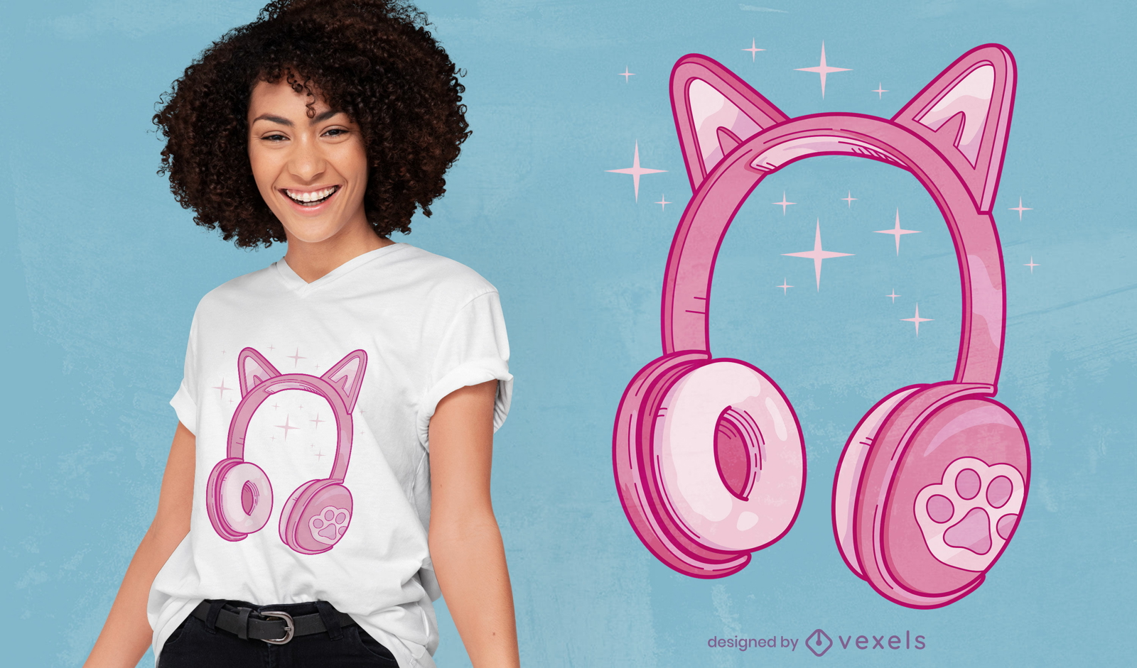 Lindo dise?o de camiseta de auriculares con orejas de gato