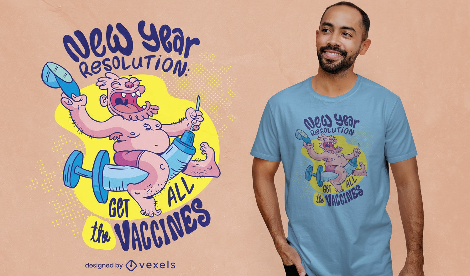 Design de camiseta com resolução de ano novo para vacinas