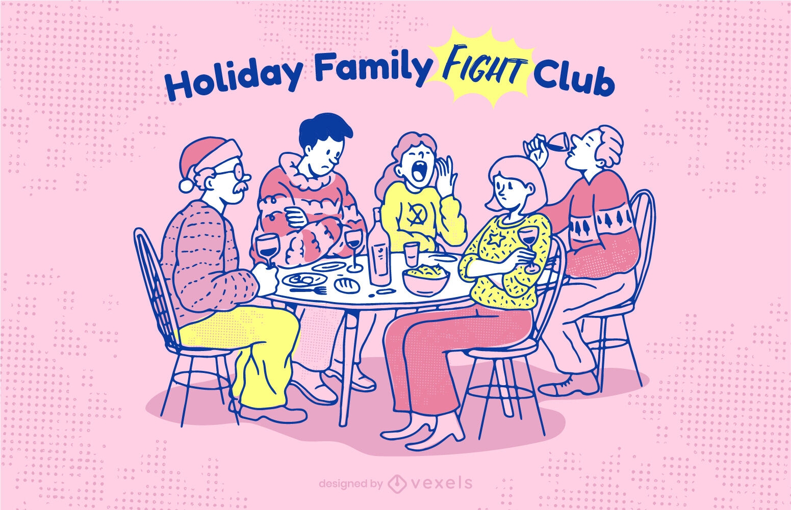 Ilustración familiar de vacaciones anti año nuevo