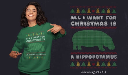 Hippo ugly christmas sweater t-shirt design