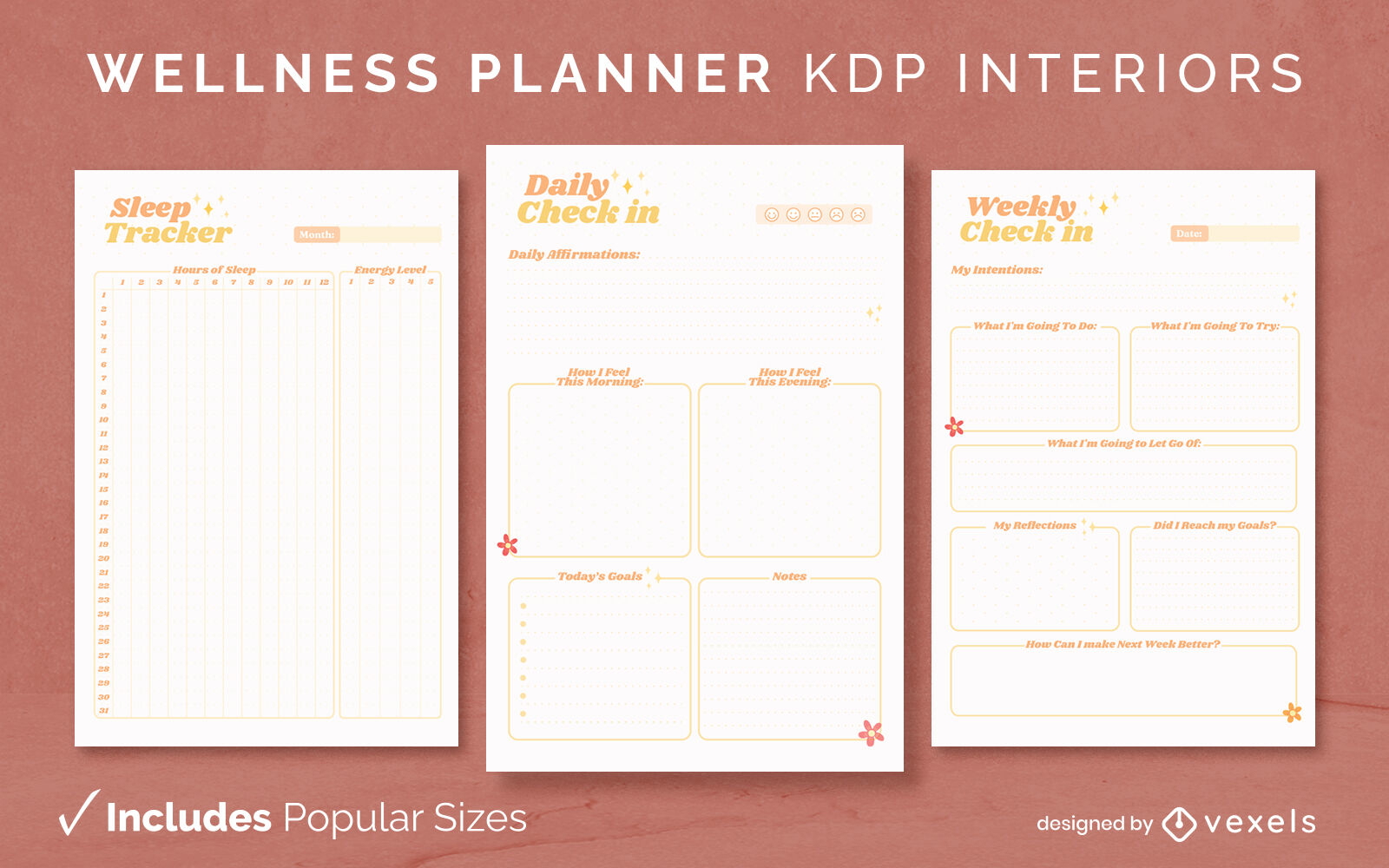 Modelo de design de planejador de bem-estar retrô KDP