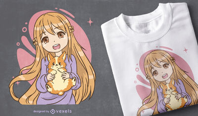 Anime Girl In Tea Cup T-shirt Design Vector Download