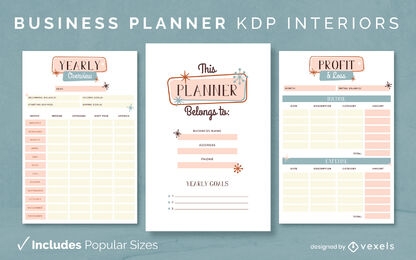 Plantilla de diario del planificador de negocios KDP interior design