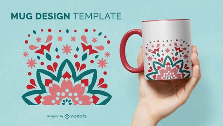 Mandala floral flat style mug template