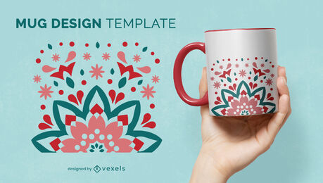 Plantilla de taza de estilo plano floral mandala