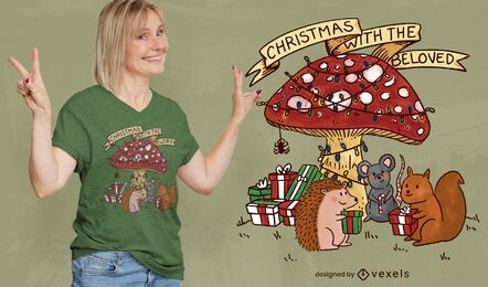 Christmas mushroom and animals t-shirt psd