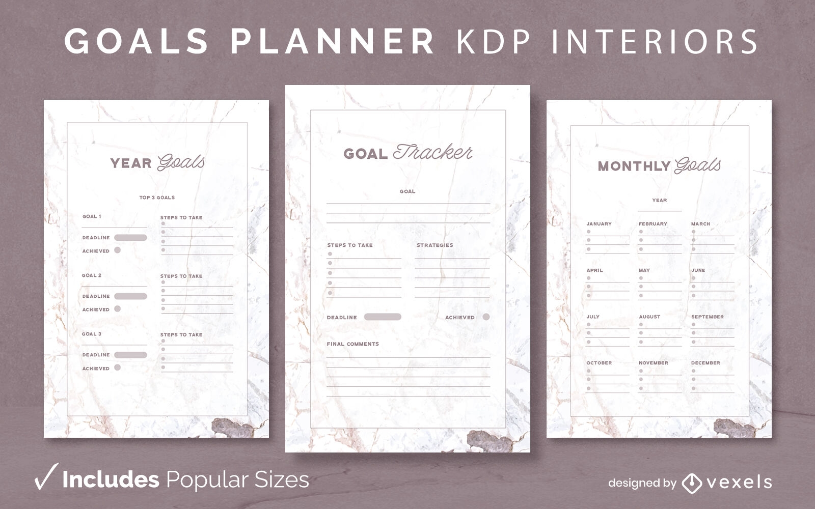 Marble goals planner template KDP interior design