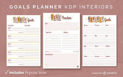 Modelo de diário do planejador de metas retrô KDP interior