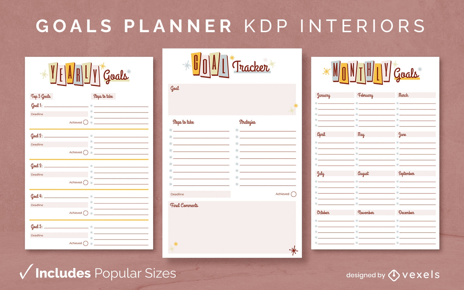 Retro goals planner journal template KDP interior