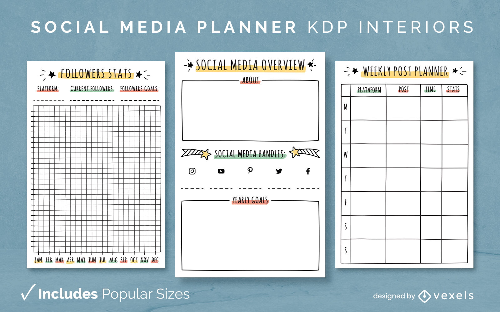 Modelo de planejador de mídia social KDP