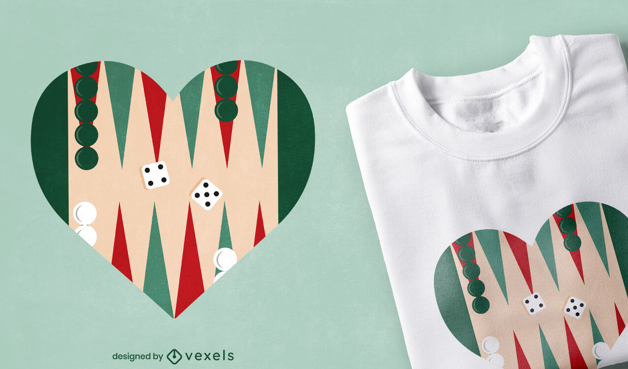 Diseño de camiseta love backgammon heart